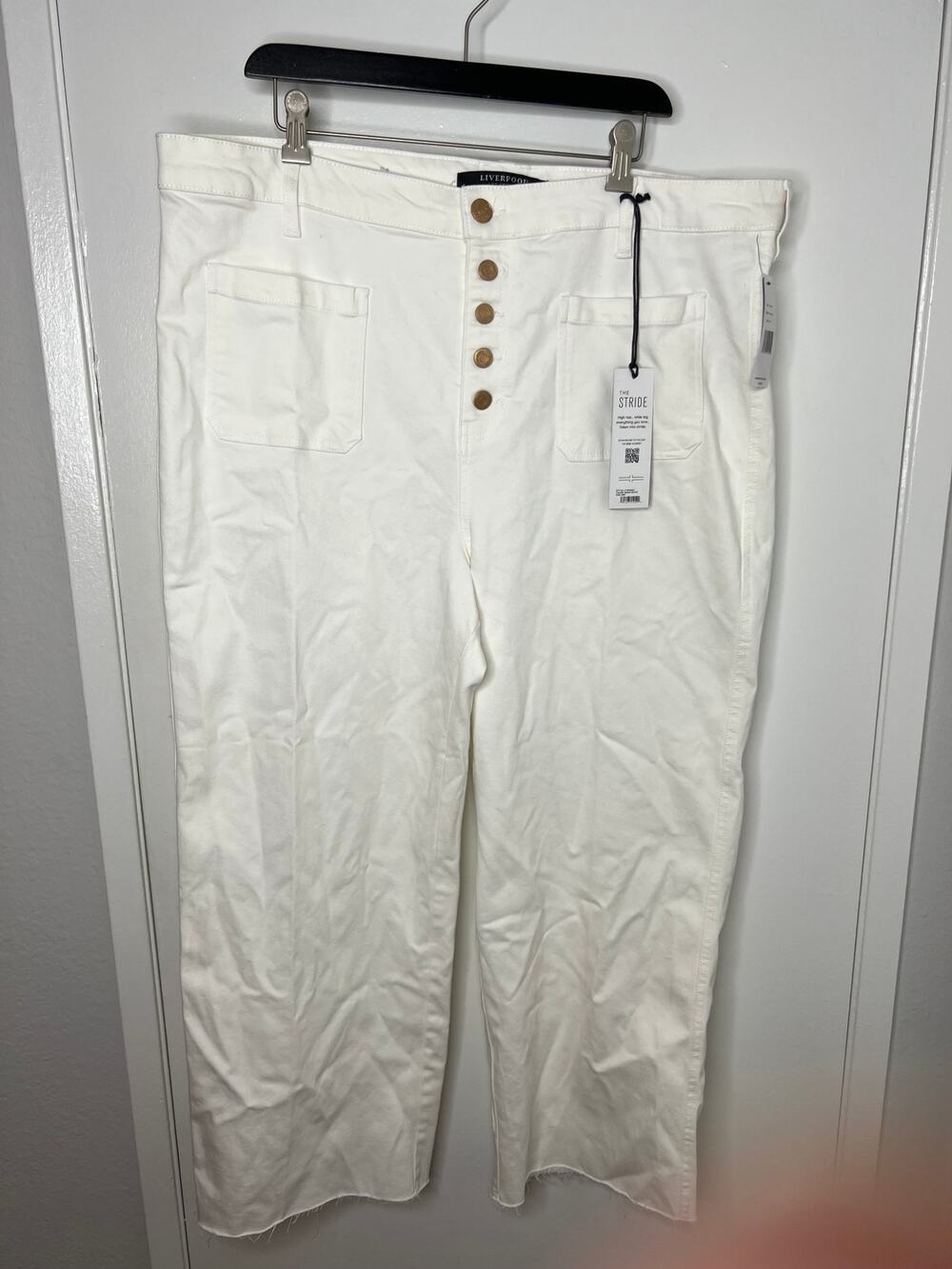 Liverpool Women's High Rise Wide Leg Raw Hem Ankle Jeans White NEW ~ Size 20W